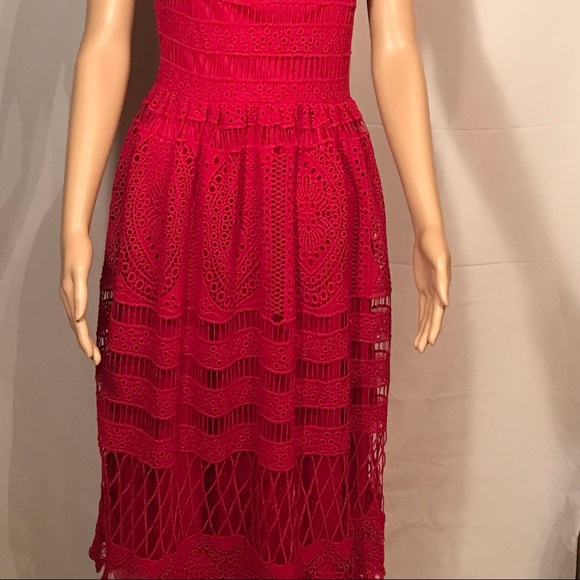 Red Lace Midi Dress - Picture 7 of 10